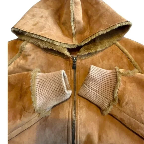 UGG Suede Leather and Faux Fur Lined Hooded Bomber Jacket | Size M - Picture 10 of 14